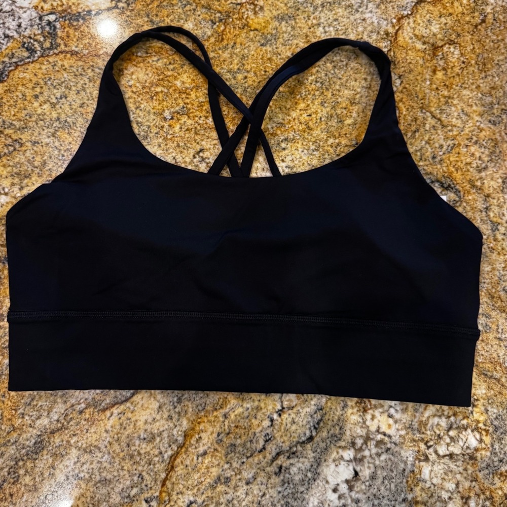 Lululemon Energy Bra Longline Black Strappy Back Sports Bra Size 12 W7ASHS